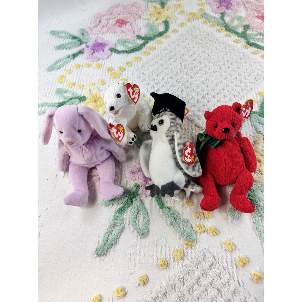 Ty Beanie Babies Lot of 4 Mistletoe Wiser Aurora Floppity Plush Toys 90 and 2000